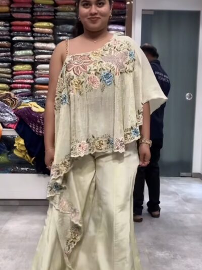 Embroidered One Shoulder Palazzo Set