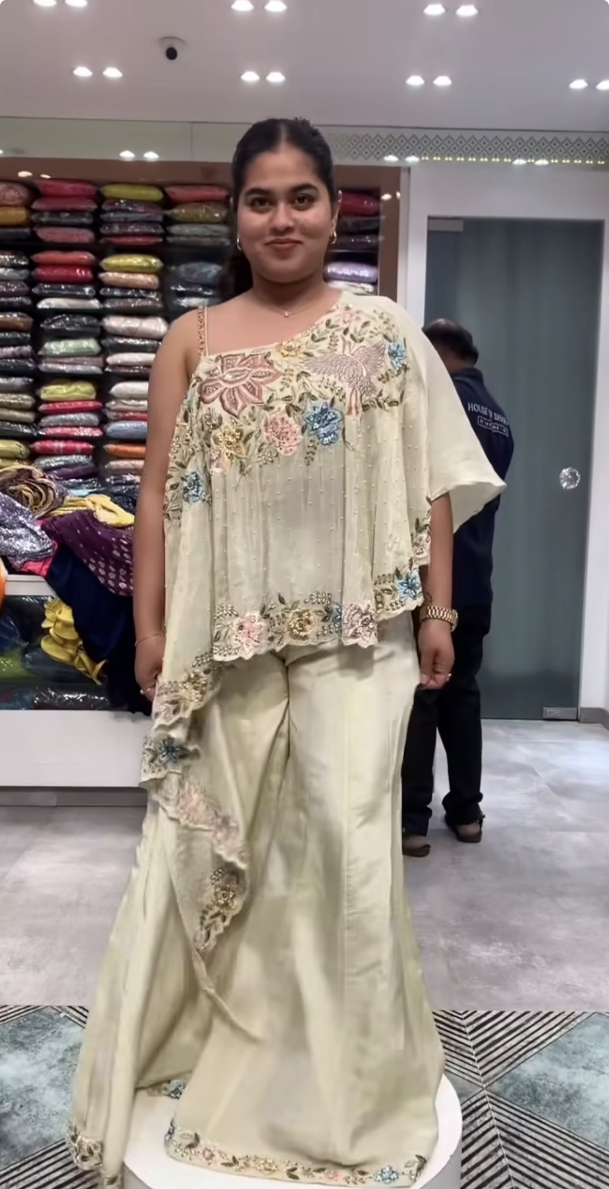 Embroidered One Shoulder Palazzo Set