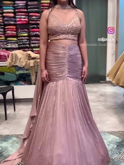 Embellished Crop Top & Ruched Skirt Set