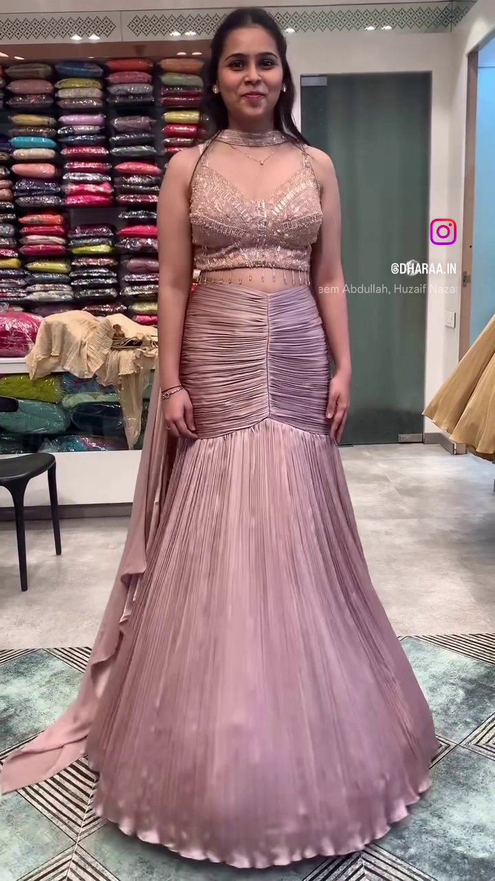 Embellished Crop Top & Ruched Skirt Set