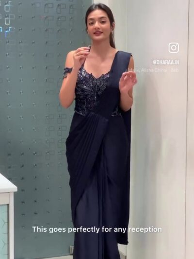 Embellished Navy Saree Dress