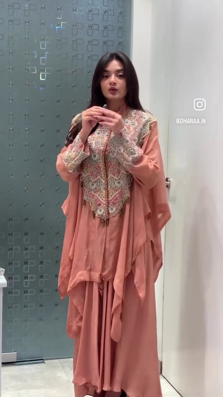 Embellished Peach Kaftan Dress