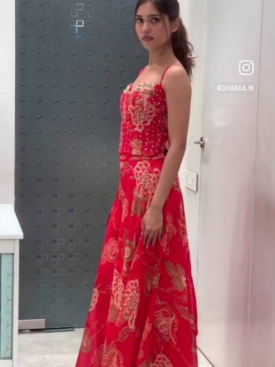 Embellished Red Palazzo Suit