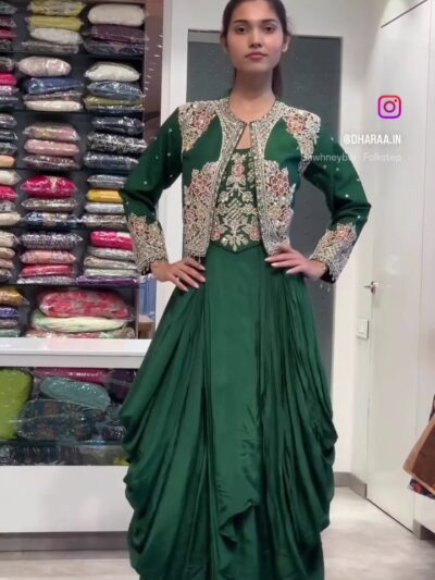 Emerald Embroidered Dhoti Gown Set