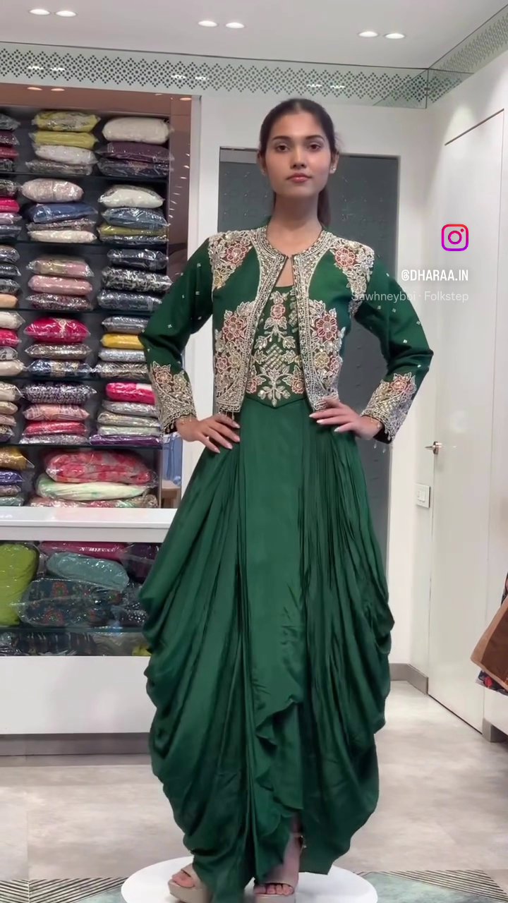 Emerald Embroidered Dhoti Gown Set