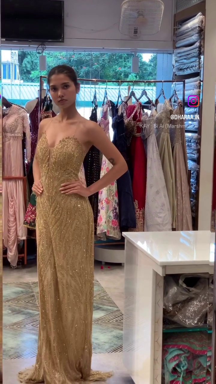 Gold Sequin High-Slit Gown