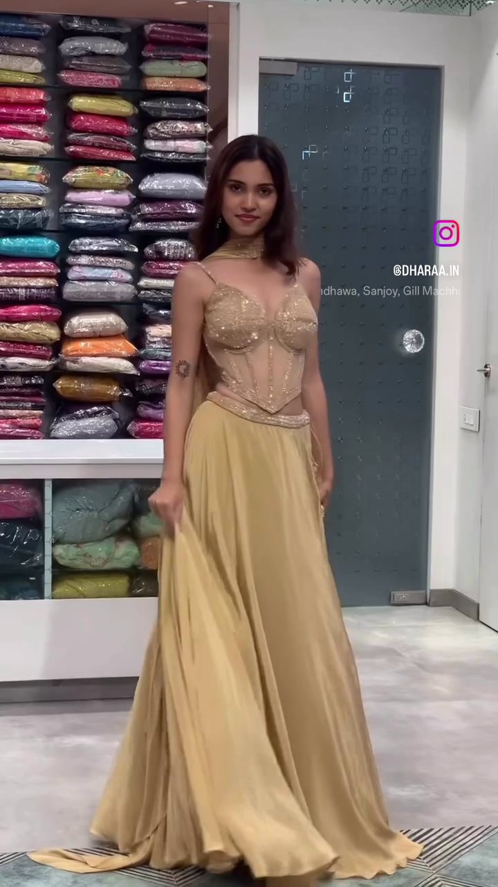 Golden Sequin Bustier Lehenga Set