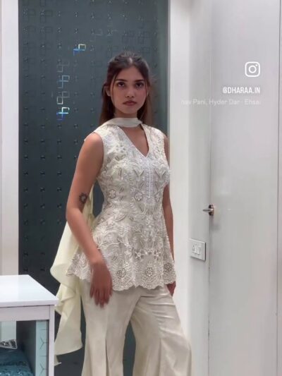 Ivory Embroidered Peplum Sharara Set