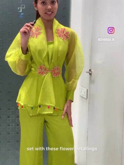Lime Green Embroidered Palazzo Suit
