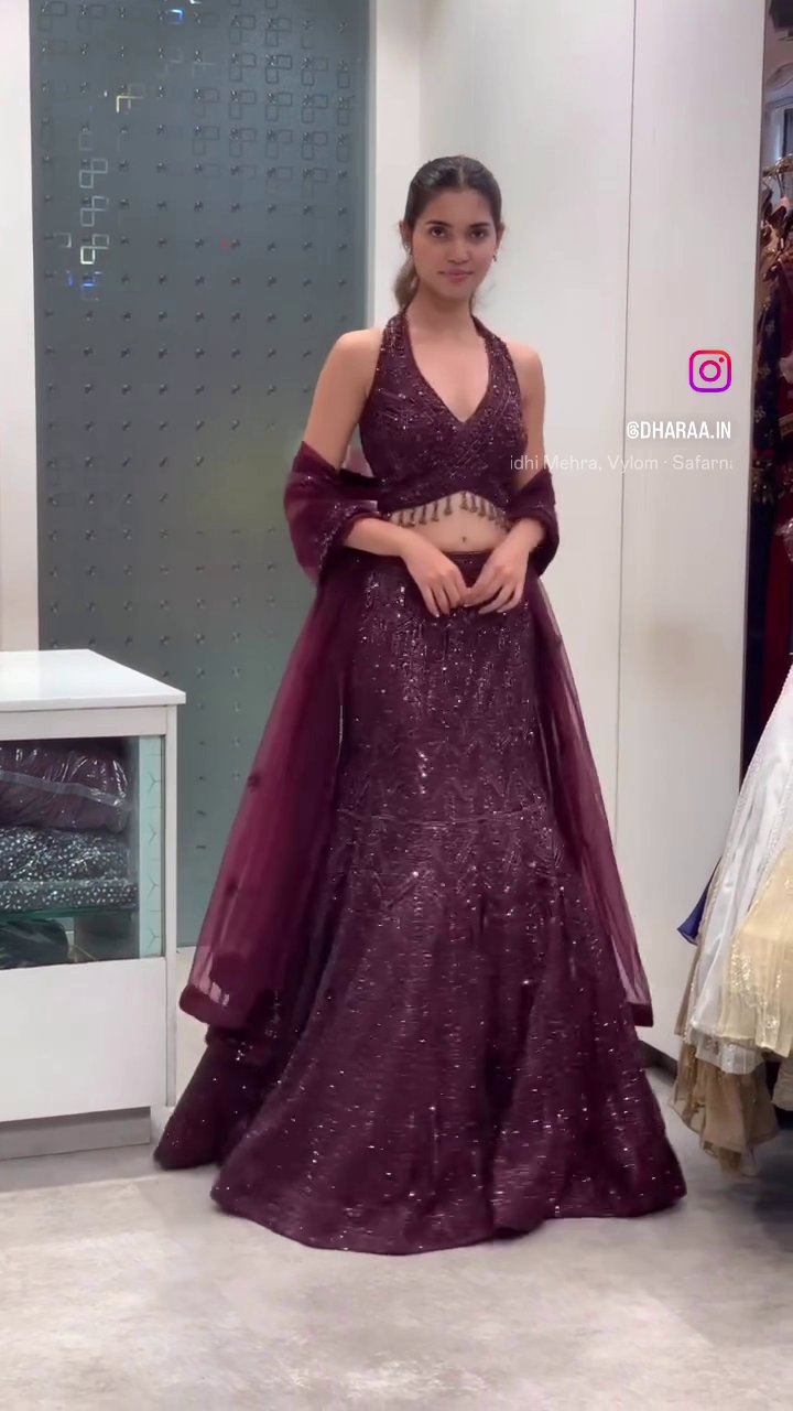 Maroon Sparkle Halter Lehenga