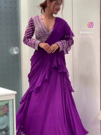 frame_0_Regal_Purple_Ruffle_ Regal Purple Ruffle Saree Set