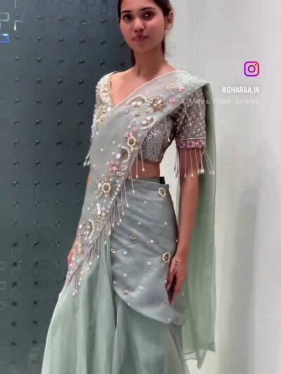 Sage Green Embellished Saree Set