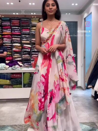 Watercolor Floral Cape Gown