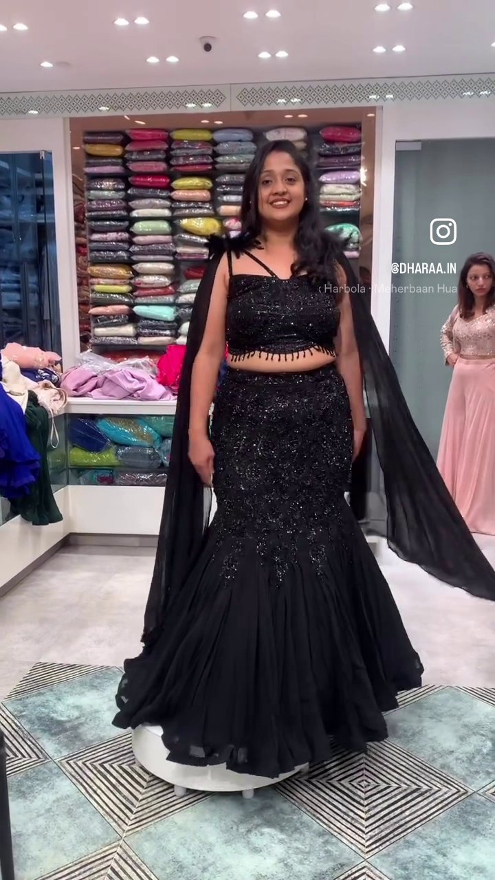 Black Embellished Cape Ensemble