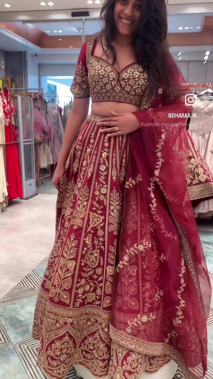 Burgundy Embroidered Lehenga Set - Image 2