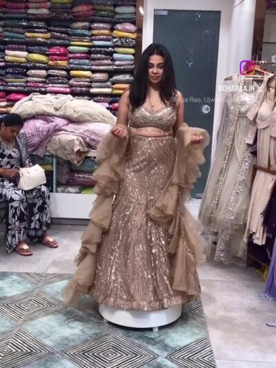 Champagne Sequin Ruffled Lehenga