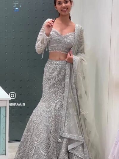 Customizable Silver Embellished Lehenga