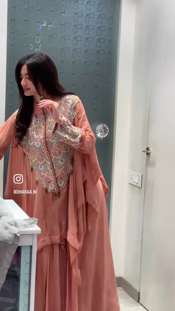 Embellished Peach Kaftan Dress - Image 2