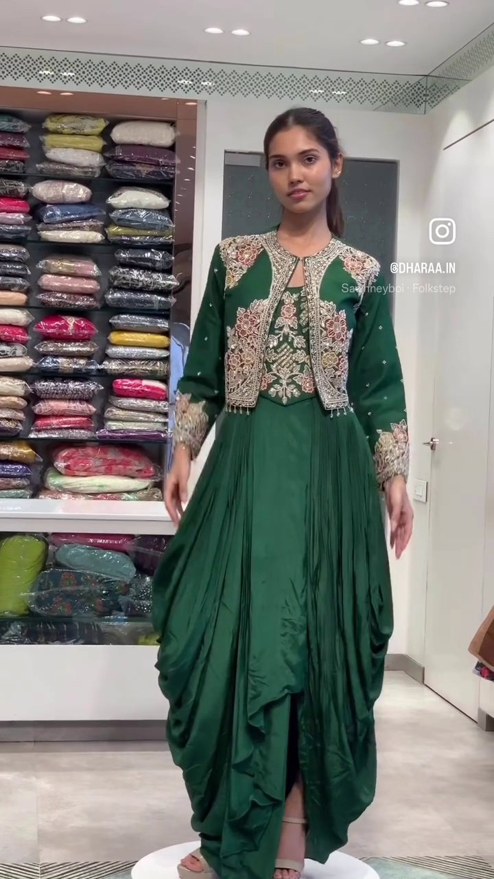 Emerald Embroidered Dhoti Gown Set - Image 2