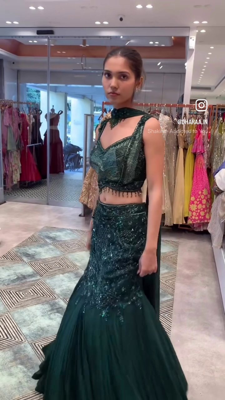 Emerald Sequin Lehenga Set - Image 2