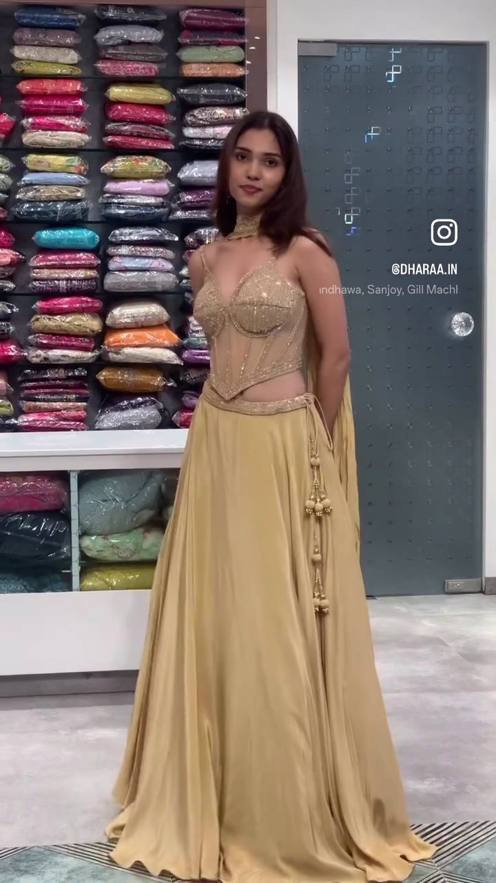 Golden Sequin Bustier Lehenga Set - Image 2