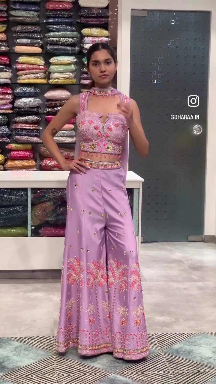 Lilac Embroidered Palazzo Set - Image 2