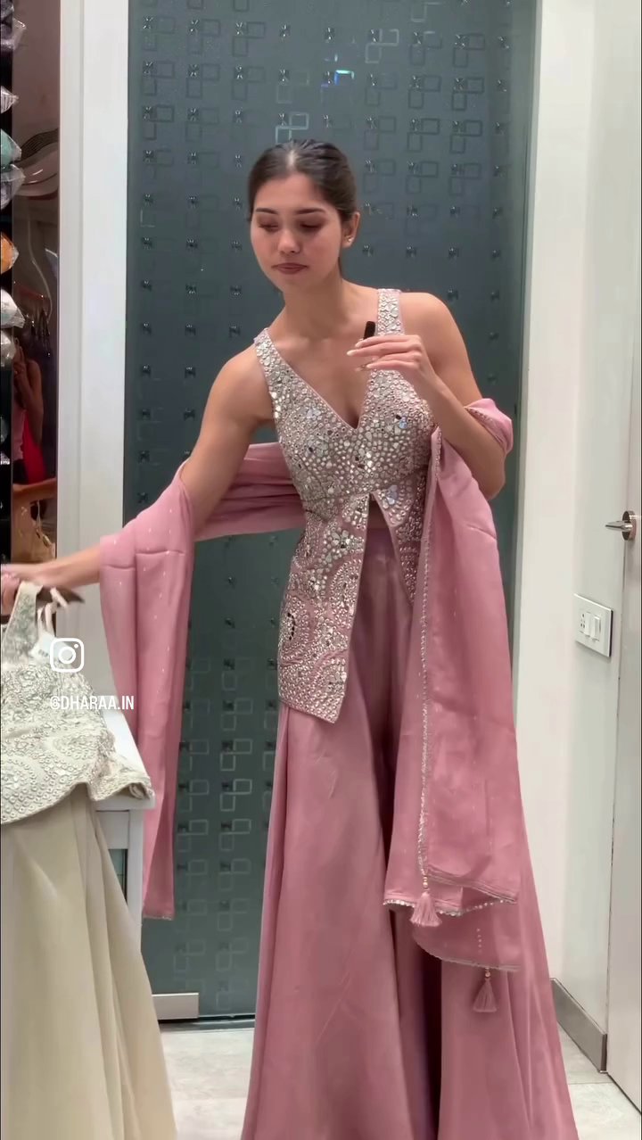 Pink Mirror Work Palazzo Set - Image 2