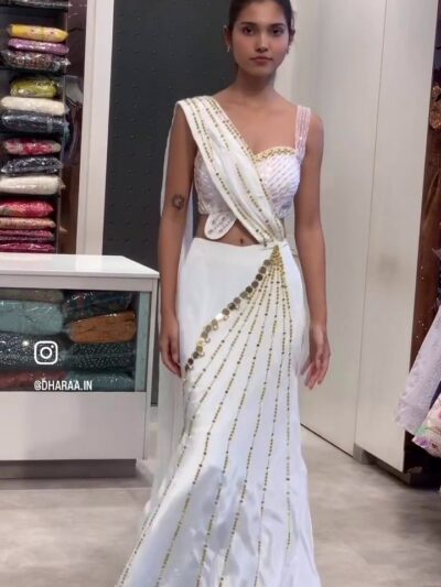 White Embellished Saree Gown
