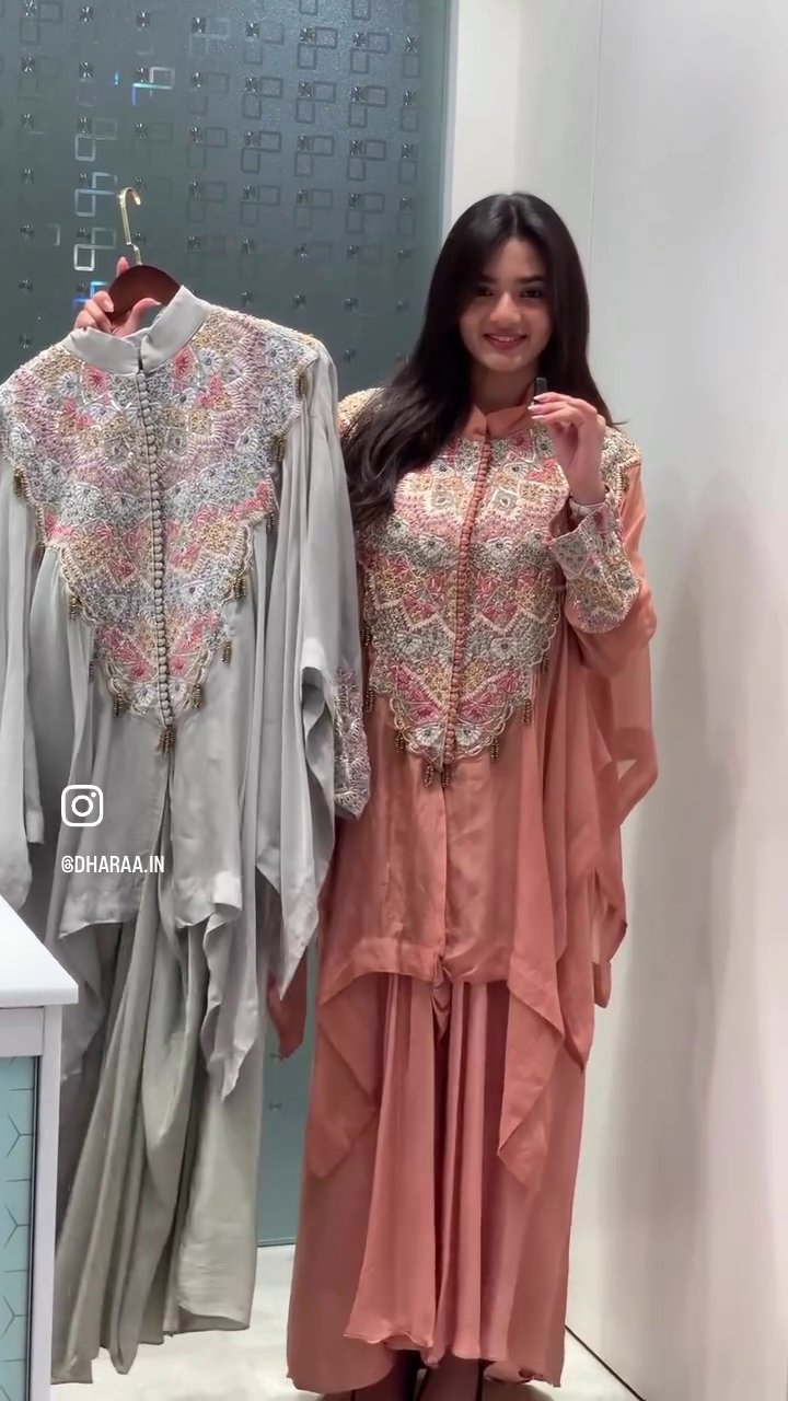 Embellished Peach Kaftan Dress - Image 3