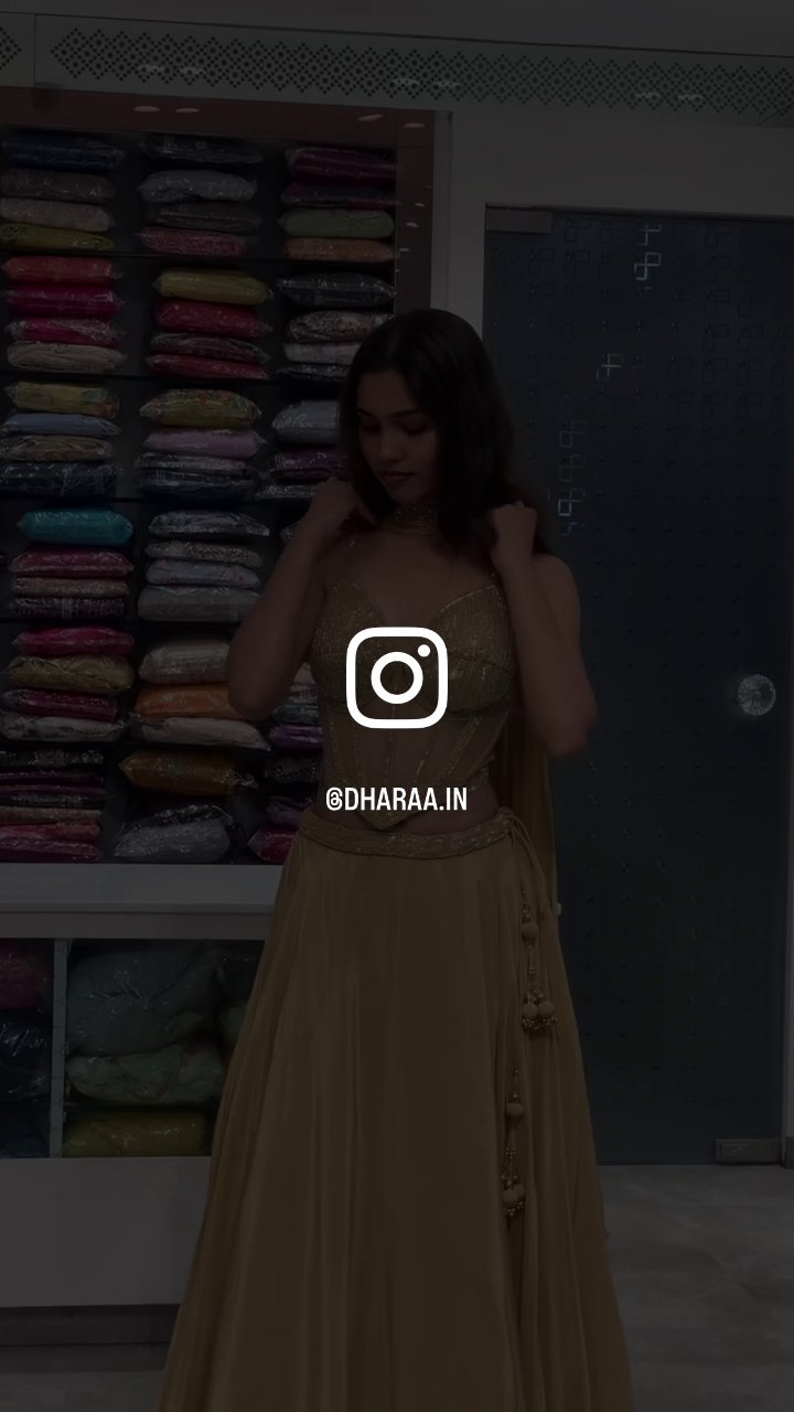 Golden Sequin Bustier Lehenga Set - Image 3