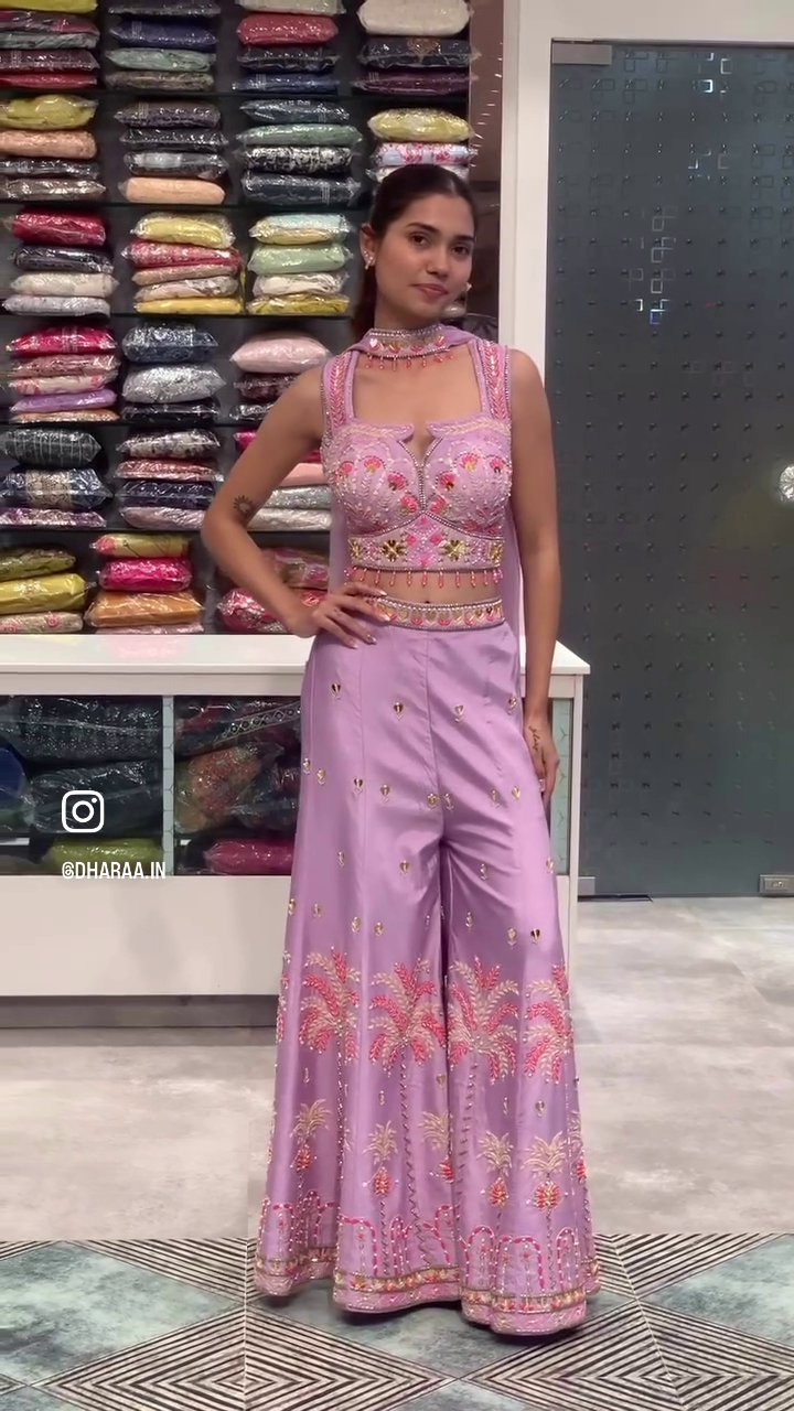 Lilac Embroidered Palazzo Set - Image 3