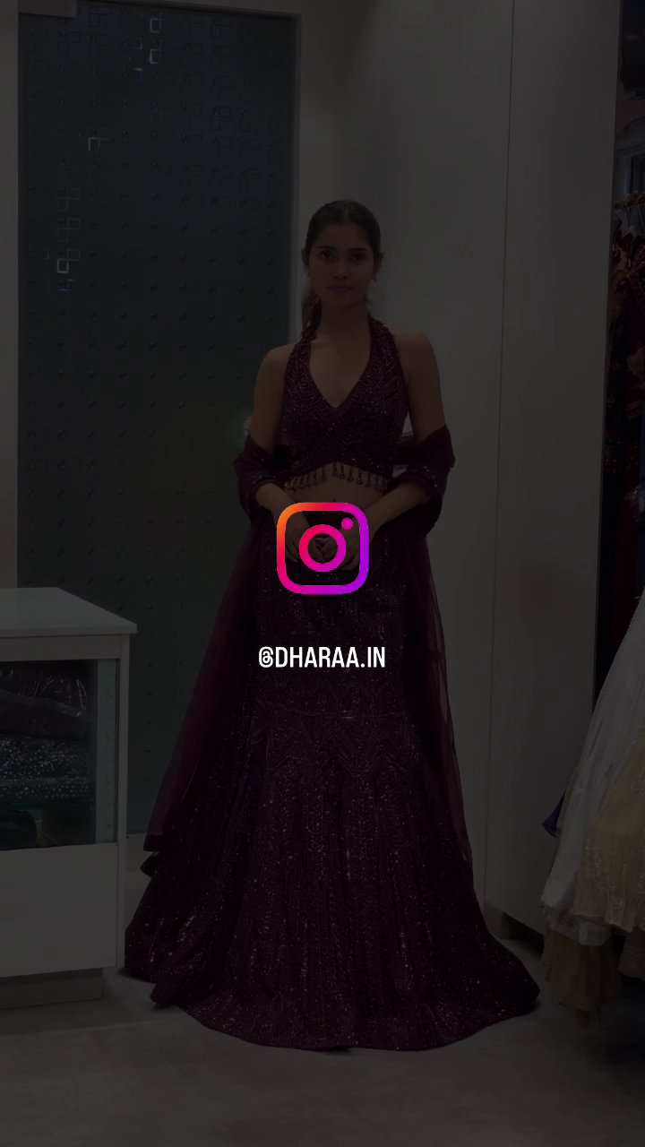 Maroon Sparkle Halter Lehenga - Image 3