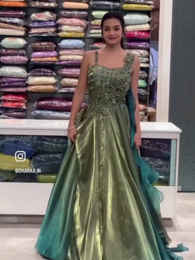 Ombre Green Embellished Gown
