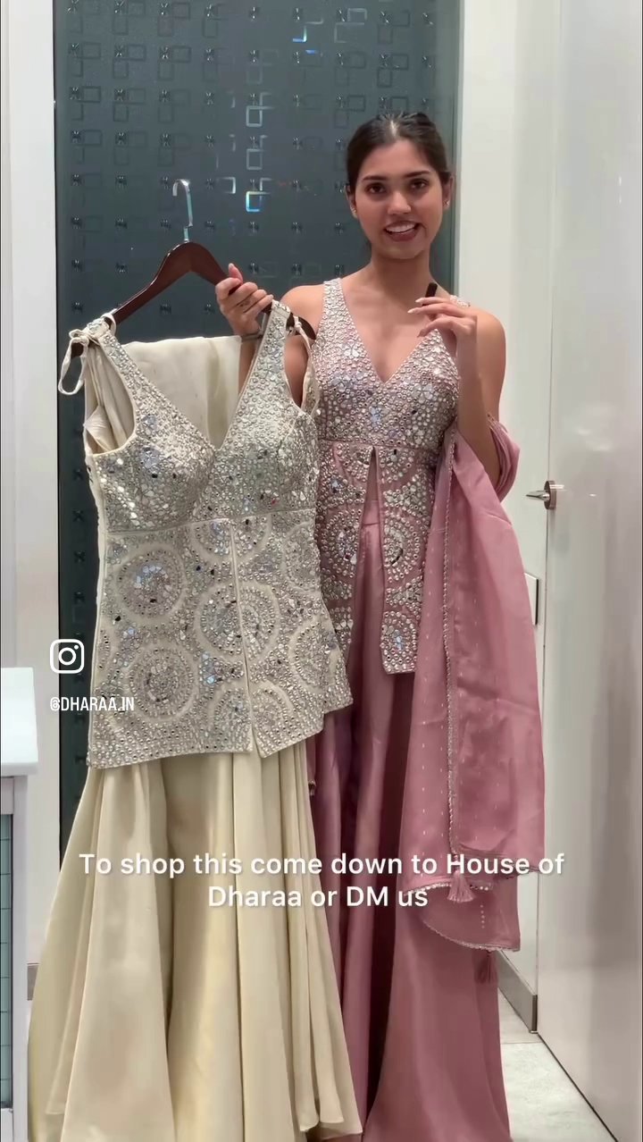 Pink Mirror Work Palazzo Set - Image 3