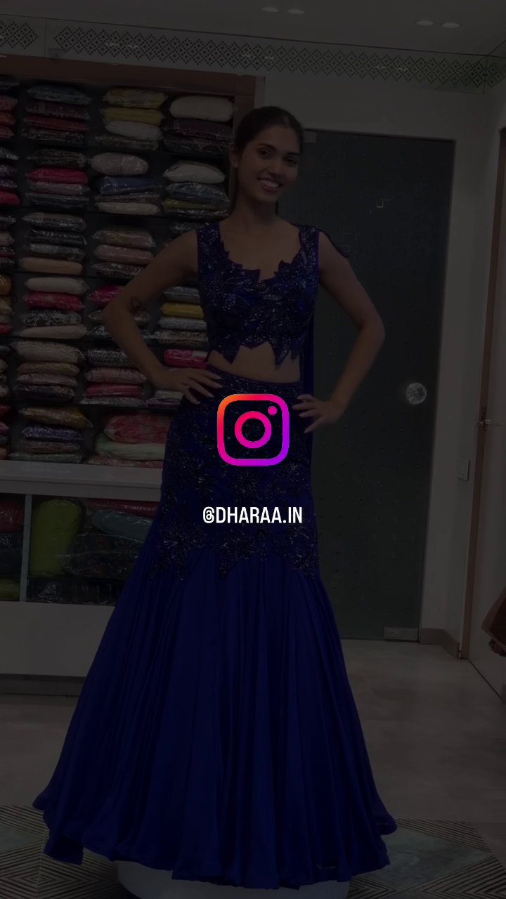 Royal Blue Embellished Lehenga Set - Image 3